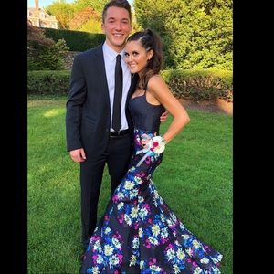Ellie Wilde Black and Multi Floral Prom Dress